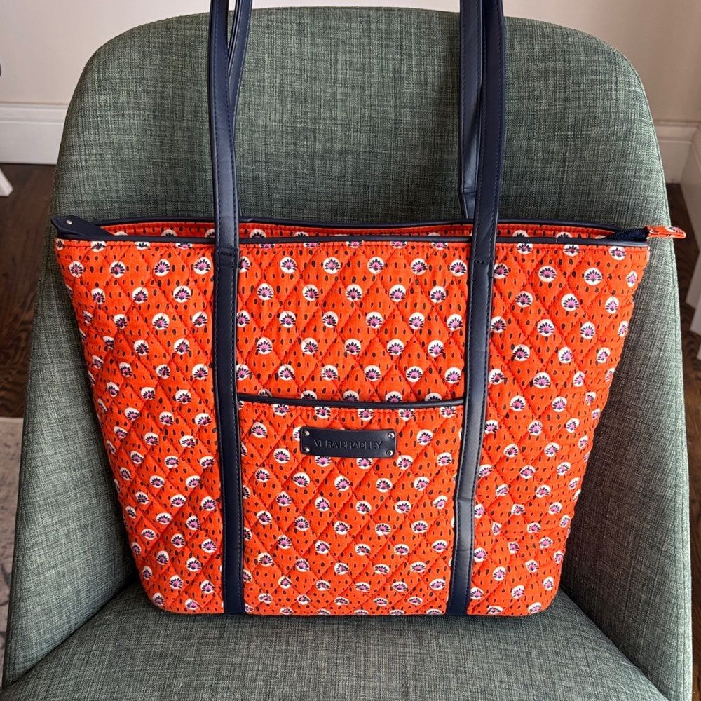 Vera Bradley Trimmed Rio Rosie large Tote purse shoulder bag orange NWOT beach - Picture 3 of 12